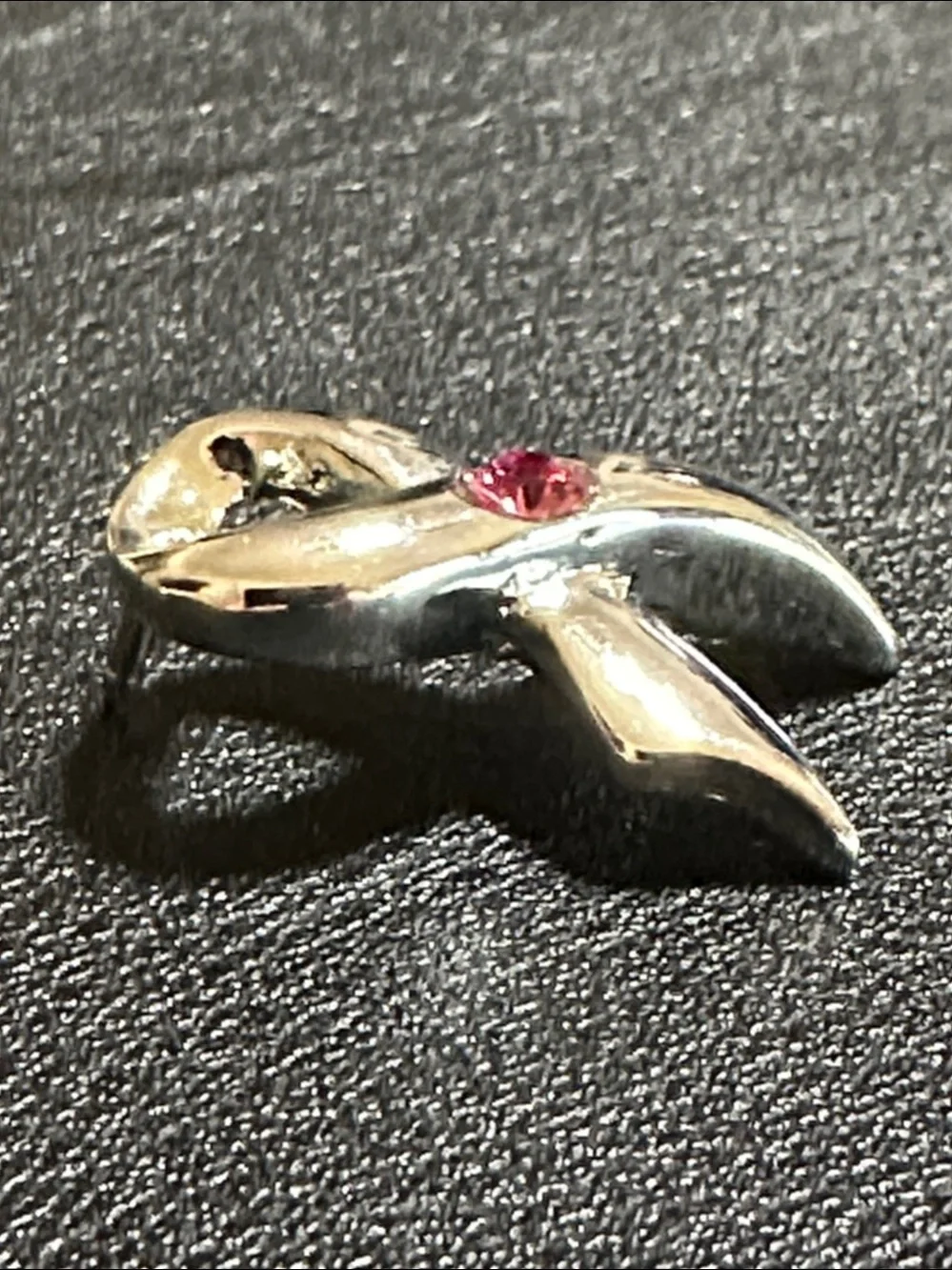Cookie Lee Silver Tone Ribbon Pink Crystal Lapel Tie Tack